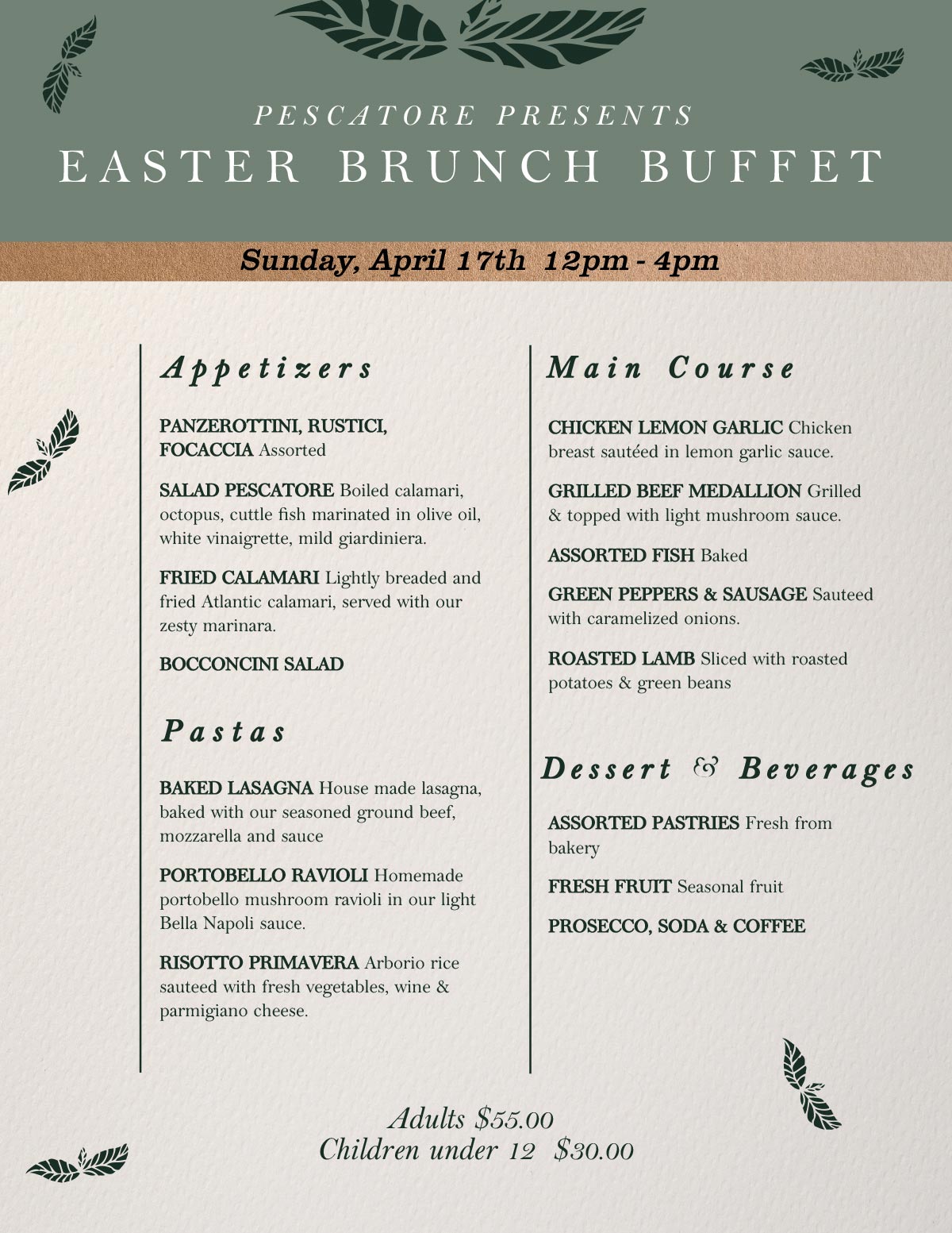 Easter Celebration Pescatore Restaurant & Banquets
